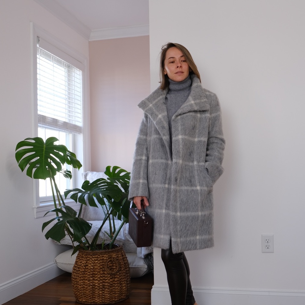 Grey Knee-length Wool Coat, size S